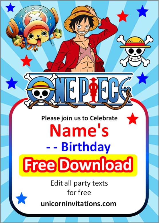 luffy one piece invitation template