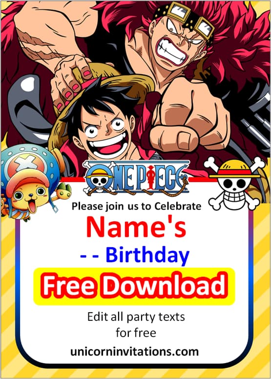 one piece anime birthday invitation template