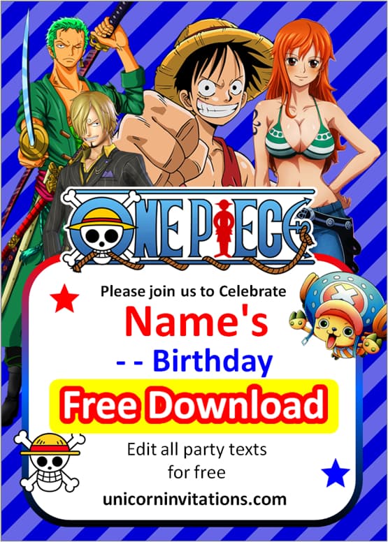 Printable One Piece Birthday Invitations