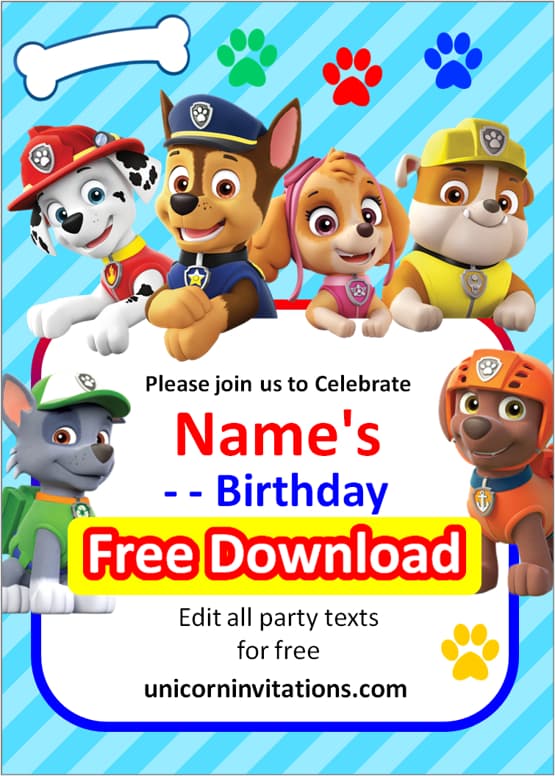 paw patrol invitation download free