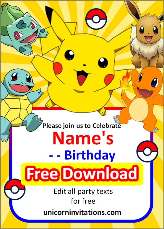 free pokemon invitation template