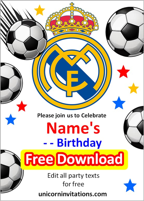 birthday real madrid invitation