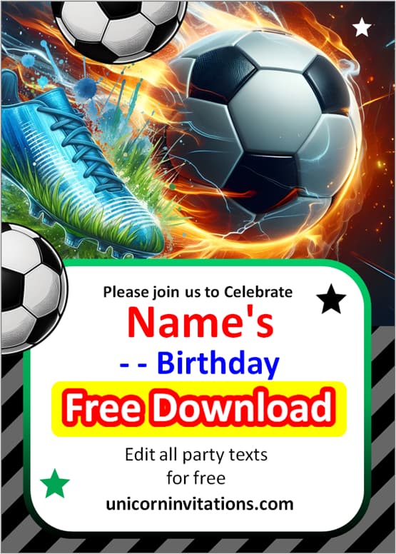 editable soccer birthday invitation