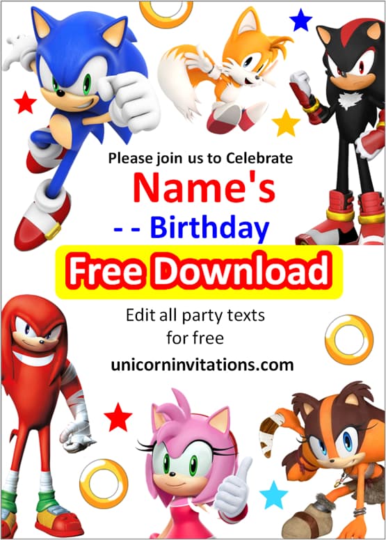 Sonic invitation templates