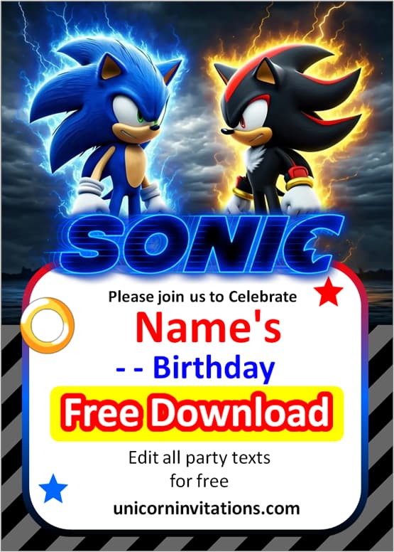 sonic shadow birthday invitation