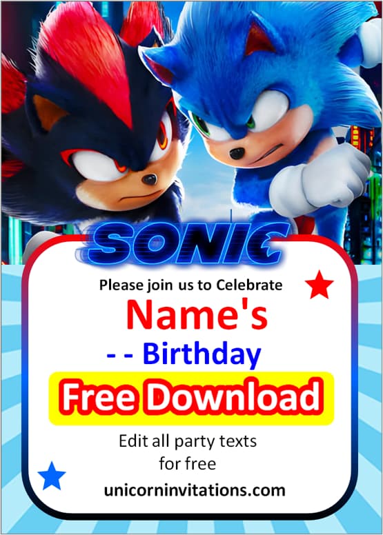 Sonic 3 invitation template free