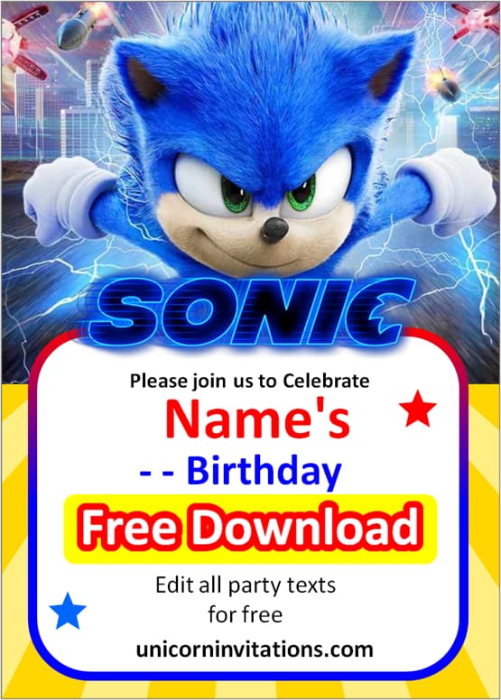 sonic birthday invitation templates