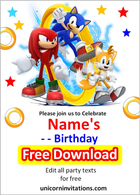 sonic birthday invitation editable free