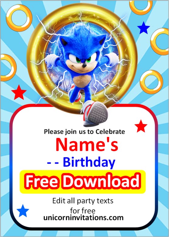 sonic birthday invitation templates free