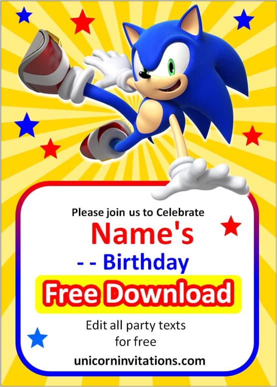 super sonic birthday invitation