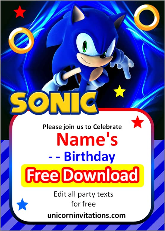 sonic birthday invitation blank