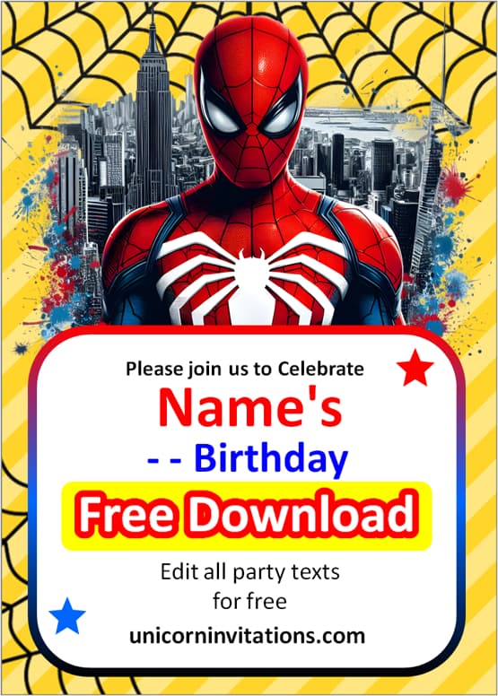 spiderman invitation cards