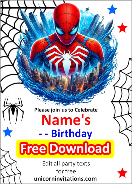 spiderman birthday invitation card template